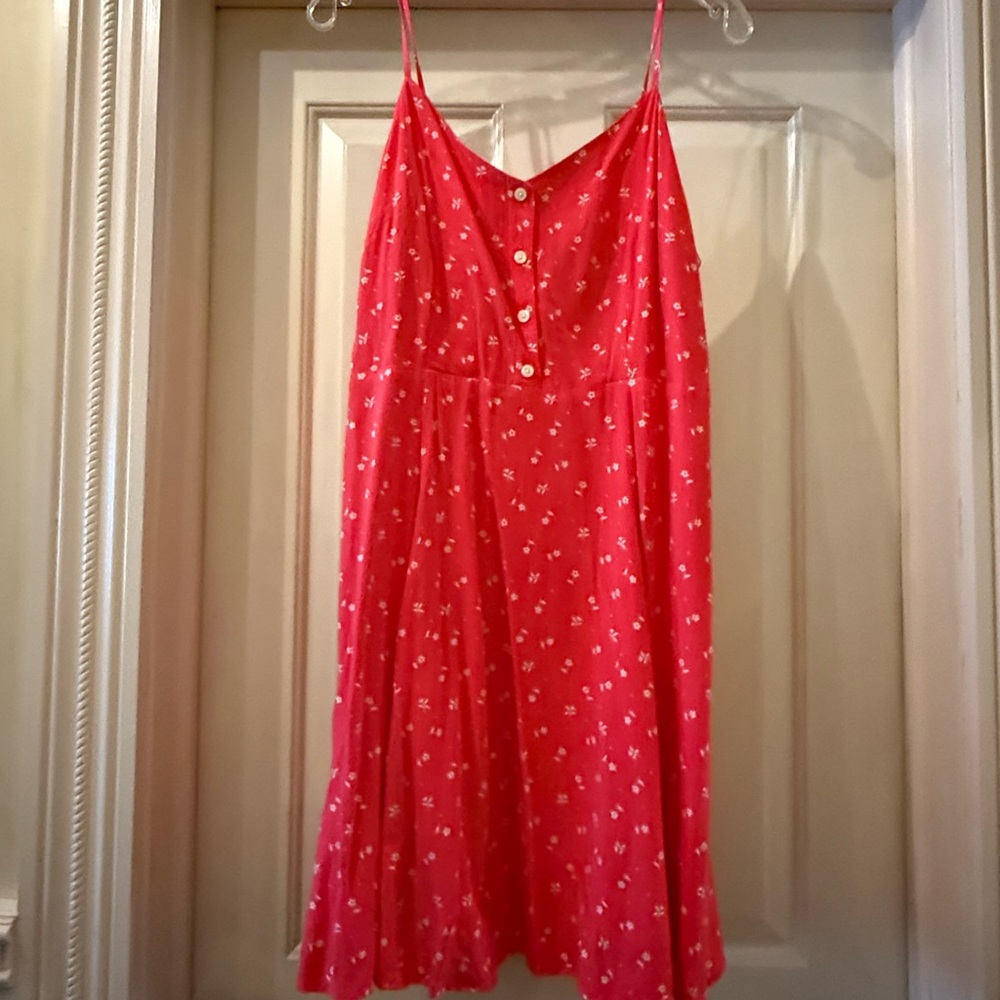 Coral Red Floral Button-Down Dress